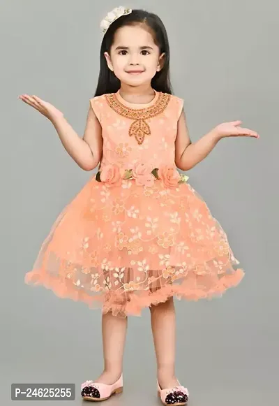 Stylish Cotton Blend Orange Frocks For Girls-thumb0