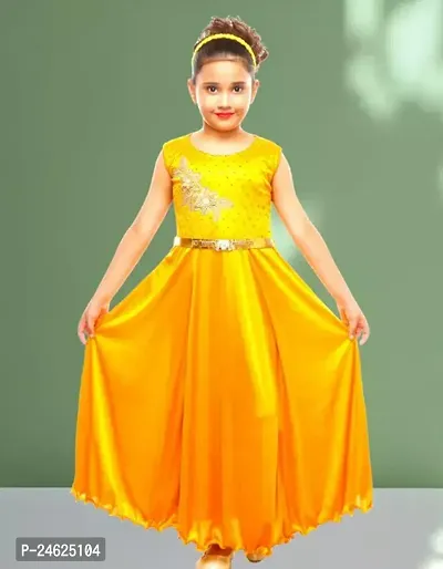 Stylish Cotton Blend Yellow Frocks For Girls-thumb0