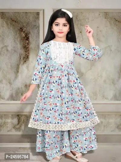 Stylish Cotton Printed Top With Bottom Set For Girls