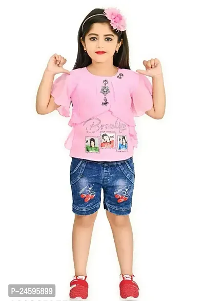 Stylish Cotton Printed Top With Bottom Set For Girls-thumb0
