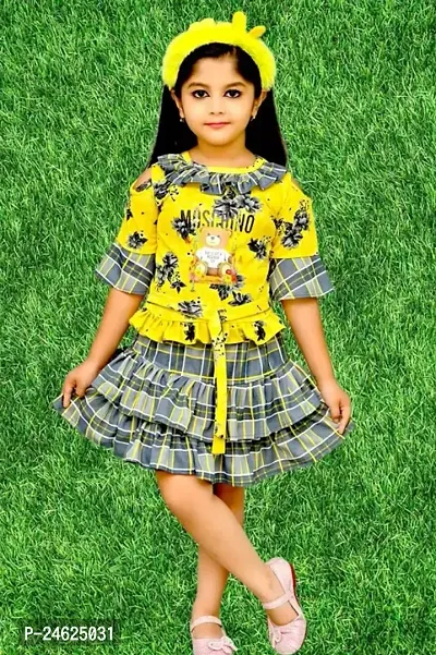 Stylish Cotton Blend Yellow Frocks For Girls-thumb0