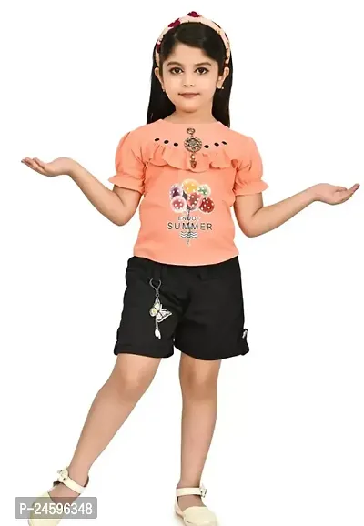 Stylish Cotton Printed Top With Bottom Set For Girls-thumb0