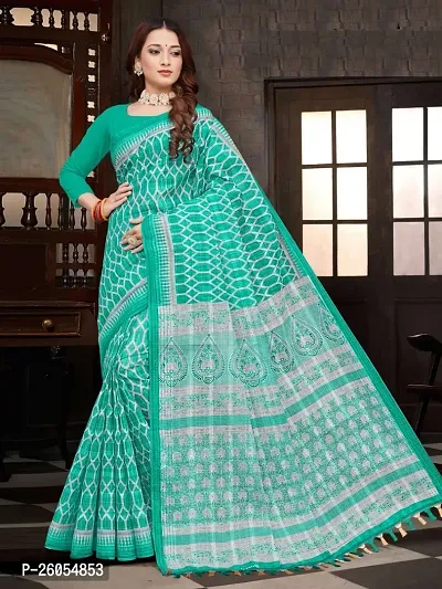 Elegant Sea Green Khadi Cotton Women Saree with Blouse piece