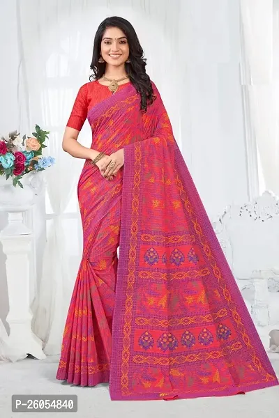 Elegant Pink Kanjeevaram Cotton Women Saree with Blouse piece-thumb0