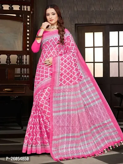 Elegant Magenta Khadi Cotton Women Saree with Blouse piece
