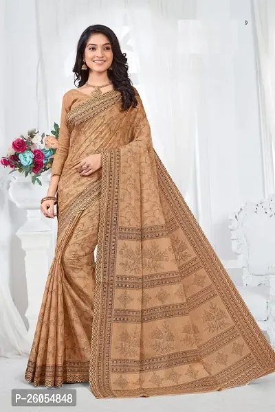 Elegant Beige Kanjeevaram Cotton Women Saree with Blouse piece