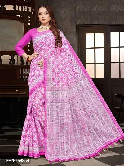 Elegant Pink Khadi Cotton Women Saree with Blouse piece