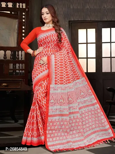 Elegant Red Khadi Cotton Women Saree with Blouse piece