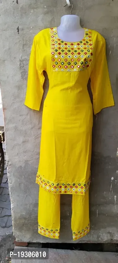Stylish Yellow Rayon A-Line Kurta Bottom Set For Women