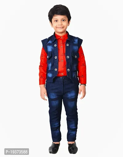 Fabulous Red Denim Solid Shirts with Jeans For Boys-thumb0