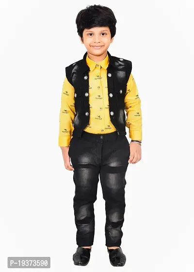 Fabulous Lemon Yellow Denim Solid Shirts with Jeans For Boys-thumb0