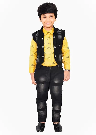 KIDZ AREA Kidzarea?Boys Festive & Party Shirt, Waistcoat and Pant Set 734-YELLOW-24