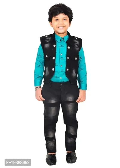 Fabulous Aqua Blue Denim Solid Shirts with Jeans For Boys-thumb0