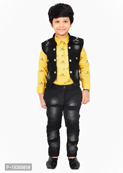 Fabulous Lemon Yellow Denim Solid Shirts with Jeans For Boys-thumb0