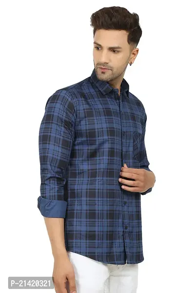 Reliable Blue Cotton Blend Checked Long Sleeves Casual Shirts For Men-thumb2