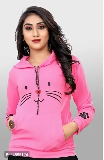 Stylish Pink Cotton Blend Printed Hoodies For Women