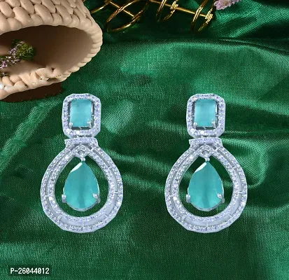 Trendy Sea Green Alloy Cubic Zirconia Drop Earrings For Women-thumb0