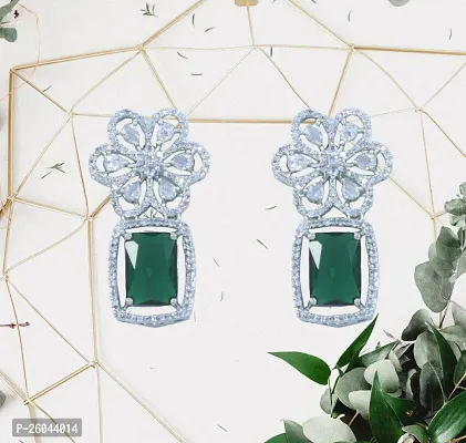 Trendy Green Alloy Cubic Zirconia Drop Earrings For Women