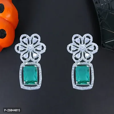 Trendy Sea Green Alloy Cubic Zirconia Drop Earrings For Women