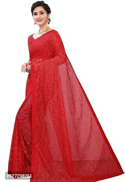 Elegant Red Net Self Pattern Bollywood Saree with Blouse piece