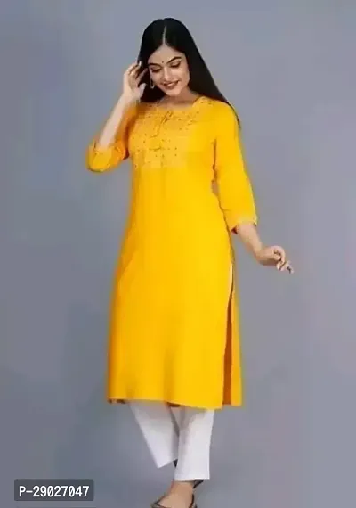 Stylish Yellow Rayon Embroidered A-Line Kurta For Women