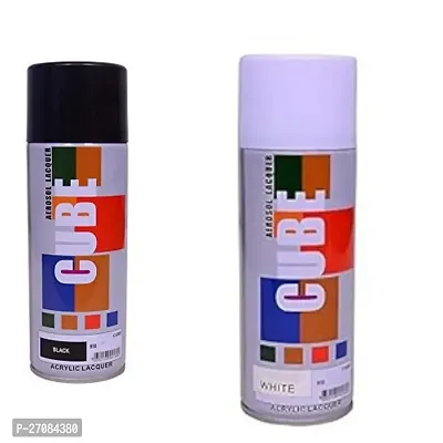 Cube Aerosol Spray Paint For Bike, Car, Metal, Art And Craft 400ml-White And Glossy Black- Pack Of 2