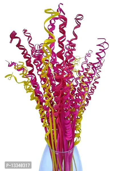 Artificial Flowers of Palm Leaves Grass Filler Spiral Pink Yellow (Multicolour, 60 Pieces)
