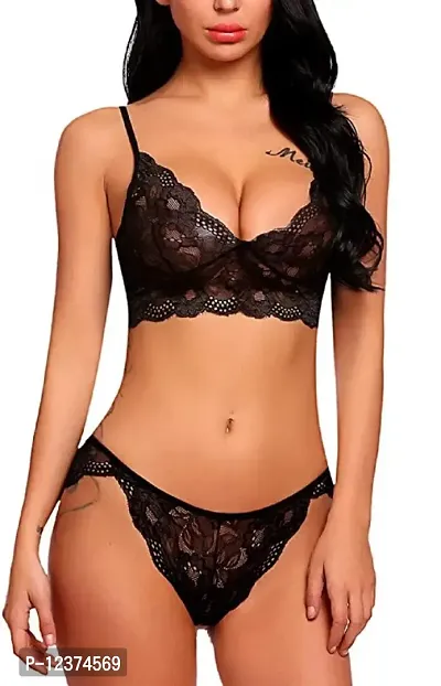 GC GLORIOUS CHOICE Floral Lace Bra Panty Lingerie Set for Womens / Girls-thumb0