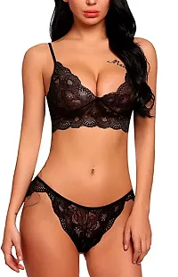 GC GLORIOUS CHOICE Floral Lace Bra Panty Lingerie Set for Womens / Girls-thumb3
