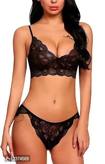 GC GLORIOUS CHOICE Floral Lace Bra Panty Lingerie Set for Womens / Girls-thumb4