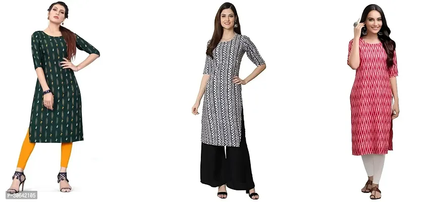 Stylish Multicoloured Crepe Stitched Kurta For Women Combo Of 3-thumb0