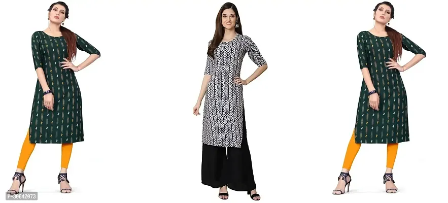 Stylish Multicoloured Crepe Stitched Kurta For Women Combo Of 3-thumb0