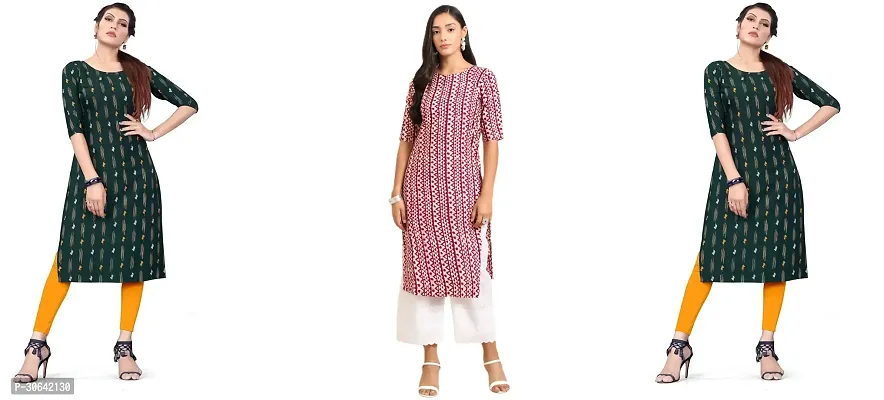 Stylish Multicoloured Crepe Stitched Kurta For Women Combo Of 3