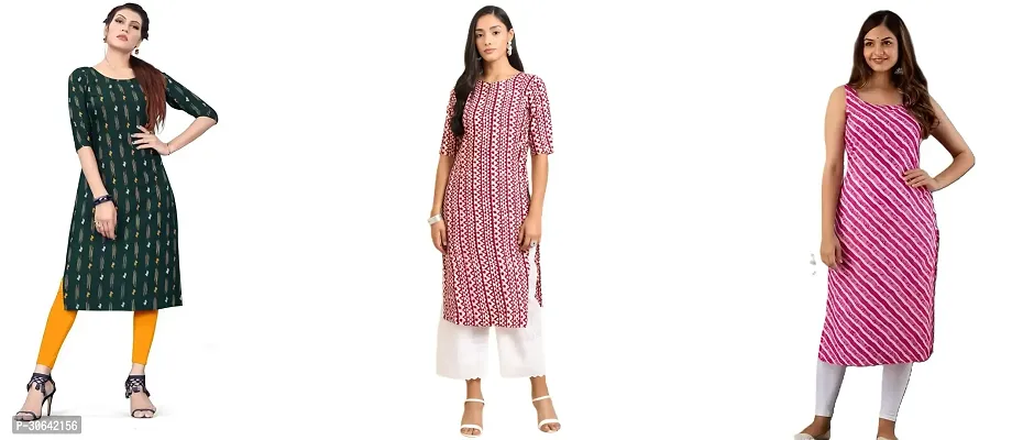 Stylish Multicoloured Crepe Stitched Kurta For Women Combo Of 3-thumb0