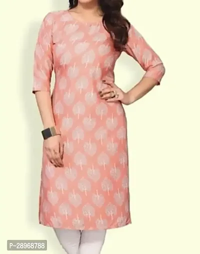 Elegant Orange Cotton Blend Printed Kurta For Women-thumb0