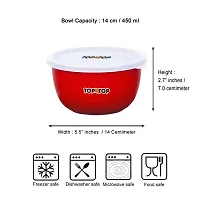 TOPMTOP Microwave Bowl, Bowl Sets, Serving Bowls, Stainless Steel Serving Bowls, Kitchen Accessories Items, Kitchen Storage, Bowl 450ml, Pack of 3, Red-thumb3