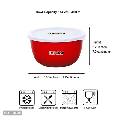 TOPMTOP Microwave Bowl, Bowl Sets, Serving Bowls, Stainless Steel Serving Bowls, Kitchen Accessories Items, Kitchen Storage, Bowl 450ml, Pack of 3, Red-thumb4
