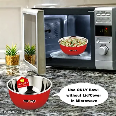 Microwave Bowl Set with Lid, Steel Bowl Set, Mixing Bowl, Dinner Set, Food Containers, Bowl 500ml,Set of 3, Red-thumb4
