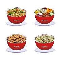 Microwave Bowl Set with Lid, Steel Bowl Set, Mixing Bowl, Dinner Set, Food Containers, Bowl 500ml,Set of 3, Red-thumb4