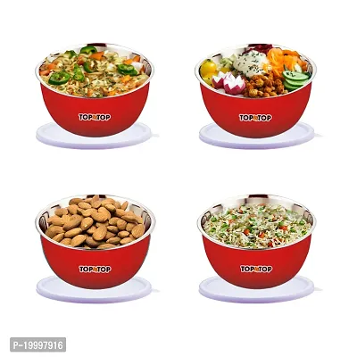 Microwave Bowl Set with Lid, Steel Bowl Set, Mixing Bowl, Dinner Set, Food Containers, Bowl 500ml,Set of 3, Red-thumb5