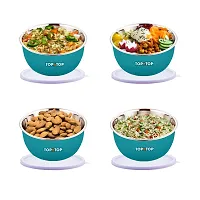 TOPMTOP Microwave Bowl, Bowl Sets, Serving Bowls, Stainless Steel Serving Bowls, Kitchen Accessories Items, Kitchen Storage, Bowl 450ml, Pack of 3, Green-thumb1