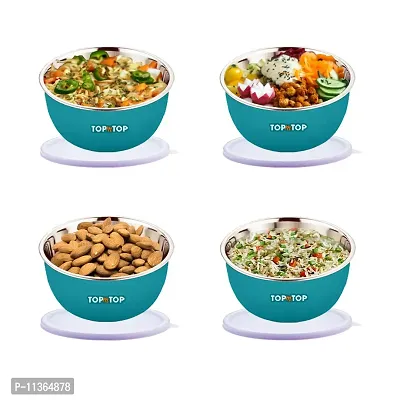 TOPMTOP Microwave Bowl, Bowl Sets, Serving Bowls, Stainless Steel Serving Bowls, Kitchen Accessories Items, Kitchen Storage, Bowl 450ml, Pack of 3, Green-thumb2