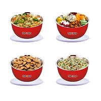 TOPMTOP Microwave Safe Bowl, Bowl Sets, Stainless Steel Serving Bowls, Kitchen Food Storage Bowls, Mixing Bowls, Kitchen Items, Bowl 450ml, Pack of 4, Red-thumb1