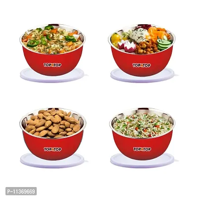 TOPMTOP Microwave Safe Bowl, Bowl Sets, Stainless Steel Serving Bowls, Kitchen Food Storage Bowls, Mixing Bowls, Kitchen Items, Bowl 450ml, Pack of 4, Red-thumb2