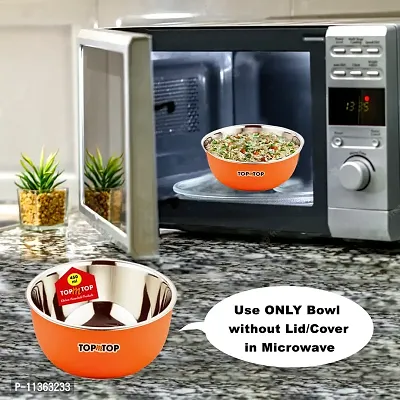 TOPMTOP Microwave Safe Bowl, Bowl Sets, Stainless Steel Serving Bowls, Kitchen Food Storage Bowls, Mixing Bowls, Kitchen Items, Bowl 450ml, Pack of 2, Orange-thumb2
