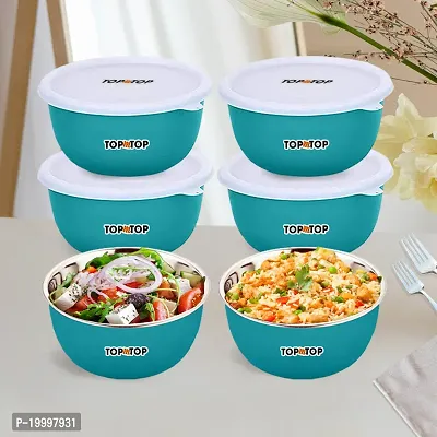 Microwave Bowl Set with Lid, Steel Bowl Set, Mixing Bowl, Dinner Set, Food Containers, Bowl 500ml, Set of 6, Green-thumb0