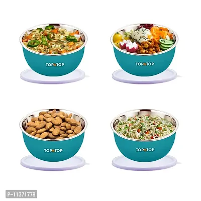 TOPMTOP Microwave Safe Bowl, Bowl Sets, Stainless Steel Serving Bowls, Kitchen Food Storage Bowls, Mixing Bowls, Kitchen Items, Bowl 450ml, Pack of 4, Green-thumb2