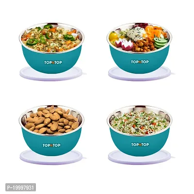 Microwave Bowl Set with Lid, Steel Bowl Set, Mixing Bowl, Dinner Set, Food Containers, Bowl 500ml, Set of 6, Green-thumb5