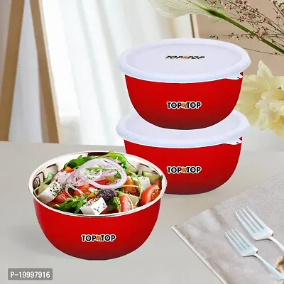 Microwave Bowl Set with Lid, Steel Bowl Set, Mixing Bowl, Dinner Set, Food Containers, Bowl 500ml,Set of 3, Red-thumb0