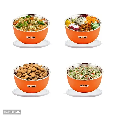 TOPMTOP Microwave Safe Bowl, Bowl Sets, Stainless Steel Serving Bowls, Kitchen Food Storage Bowls, Mixing Bowls, Kitchen Food Container 450ml, Pack of 2, Orange-thumb3